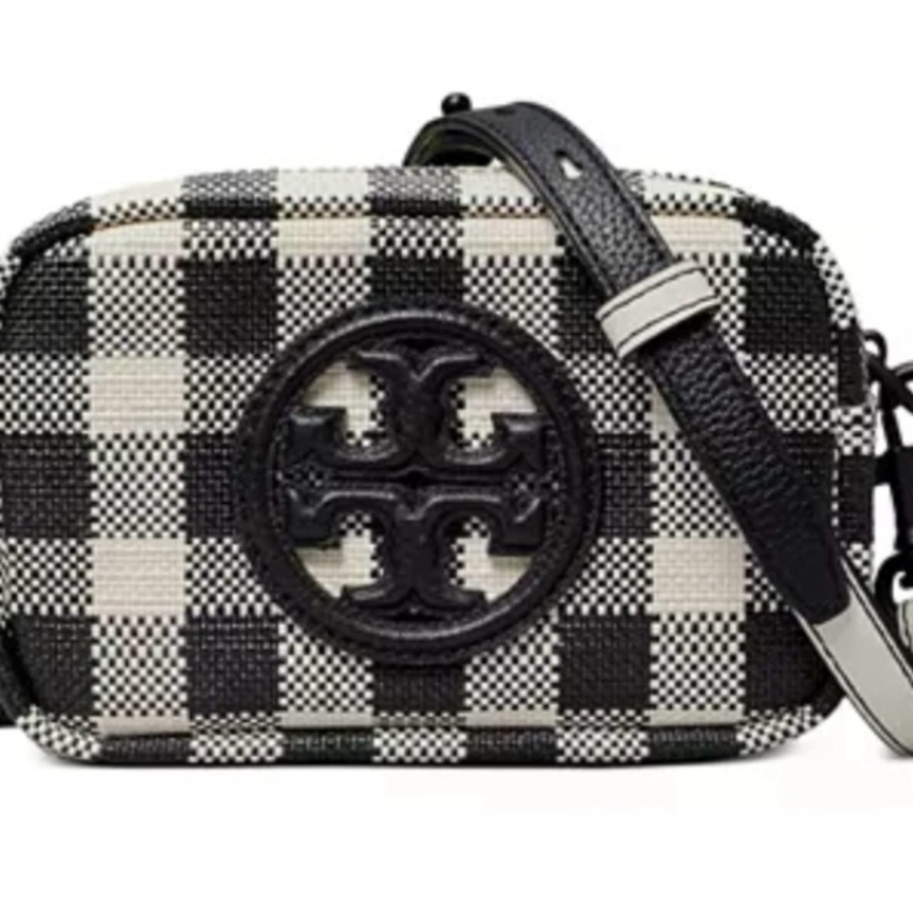 Tory Burch Black and Cream Checkered Bag
